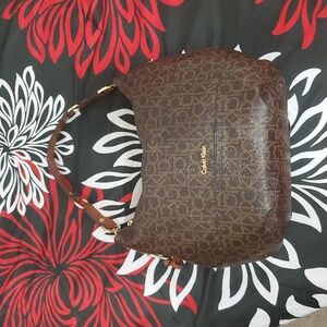 Calvin Klein Signature Dark Brown Hobo Shoulder Bag
